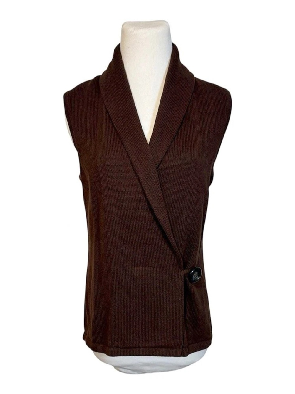 NWT (Repair) Chaps (PM) Brown Knit Sleeveless Wrap Western Lapel Sweater Vest